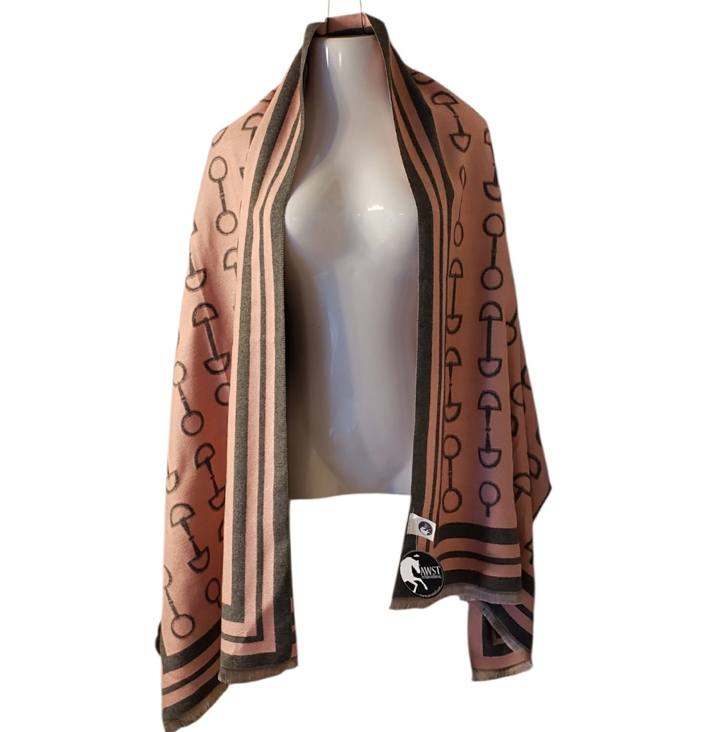 NWT! Reversible Pink & Gray Horsebit Shawl - Picture 3 of 8